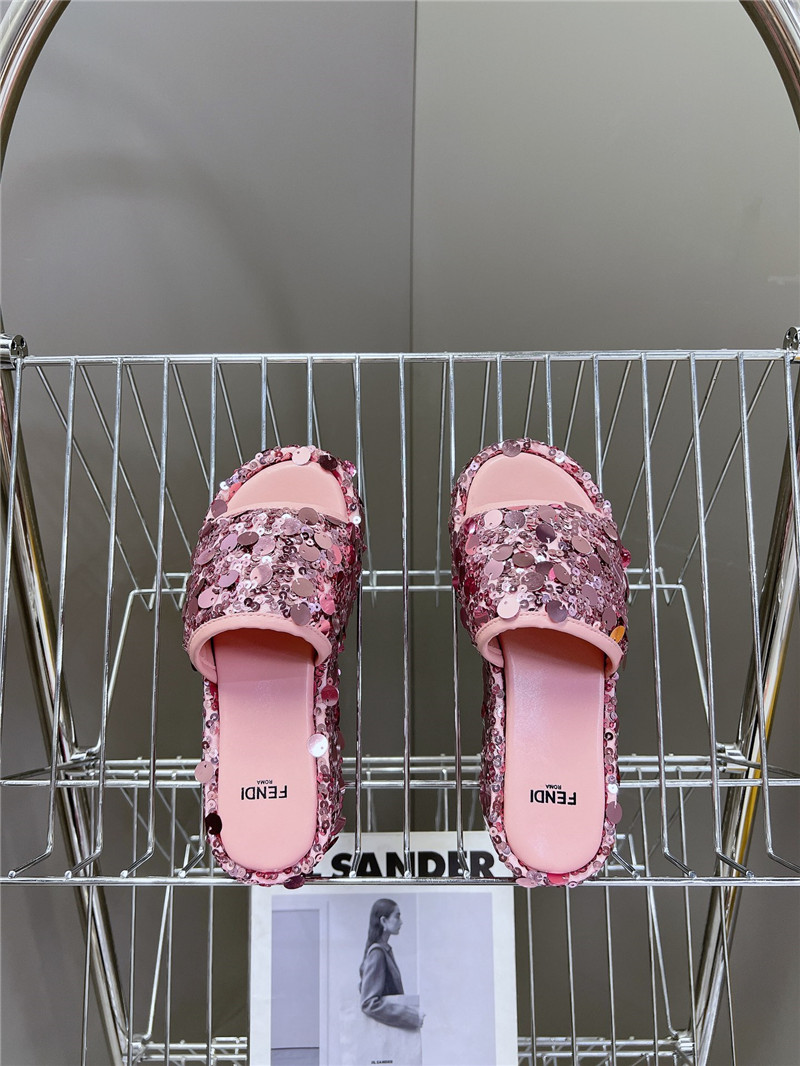F**di pink glitter platform slides