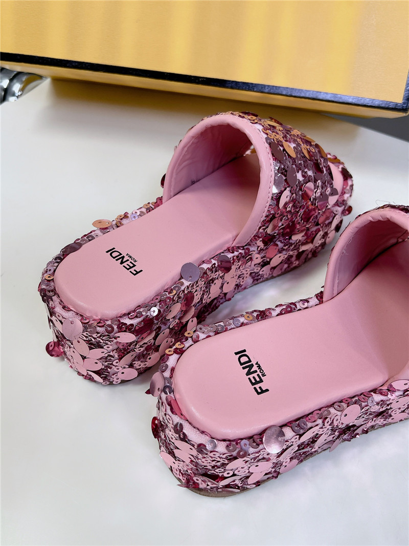 F**di pink glitter platform slides