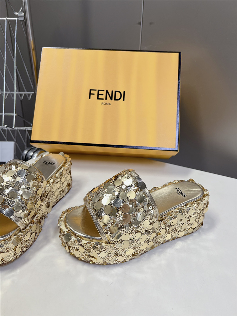 F**di gold glitter platform slides