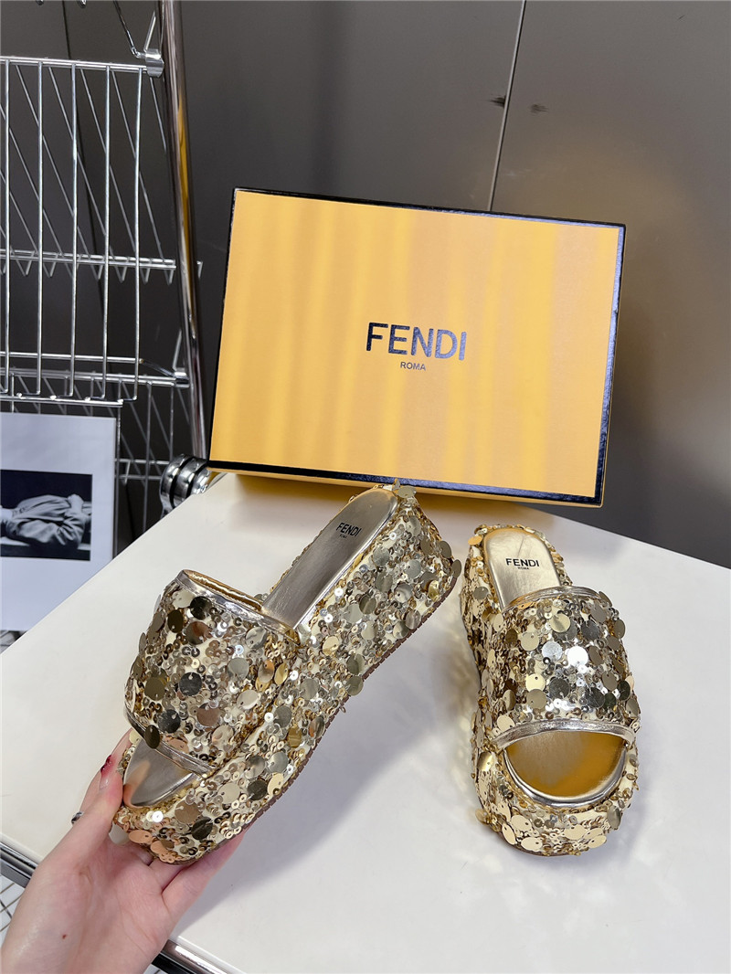 F**di gold glitter platform slides