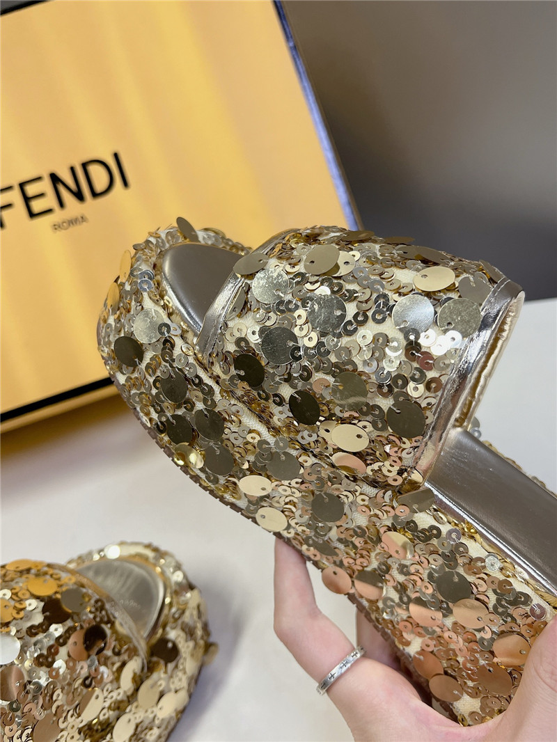 F**di gold glitter platform slides