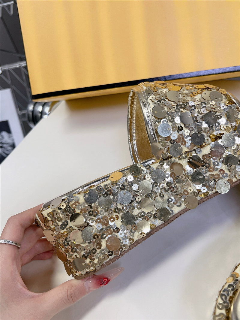 F**di gold glitter platform slides