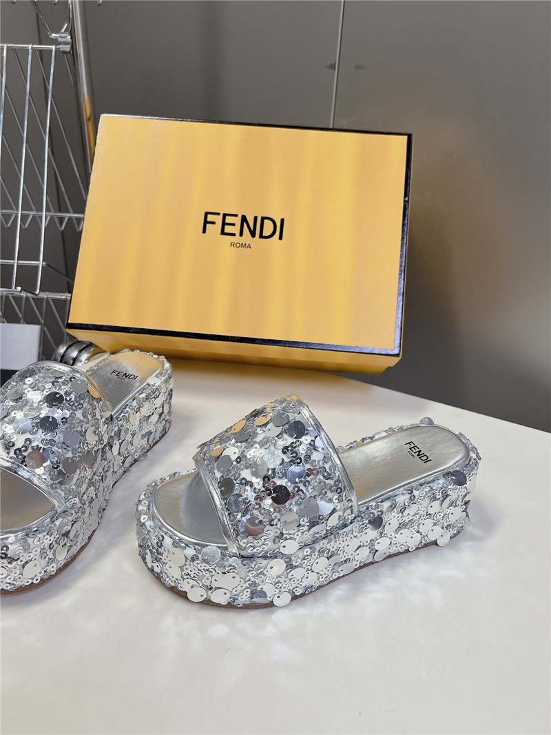 F**di silver glitter platform slides