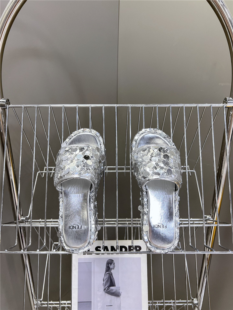 F**di silver glitter platform slides