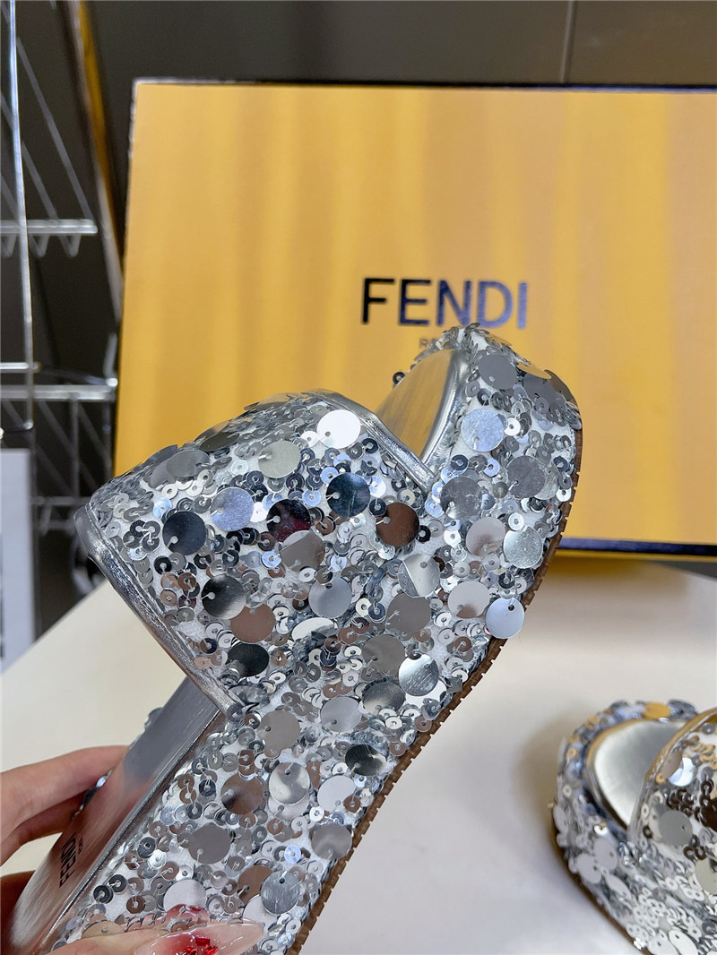 F**di silver glitter platform slides