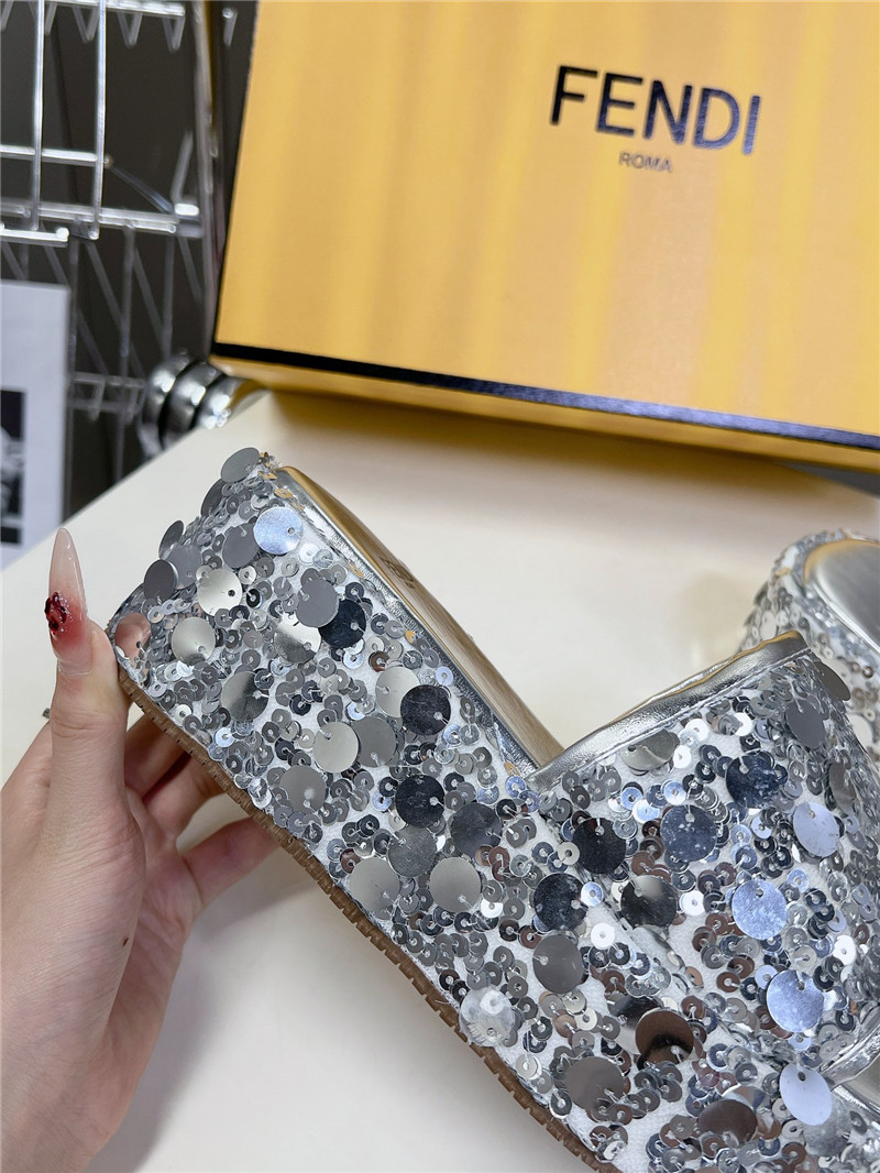 F**di silver glitter platform slides