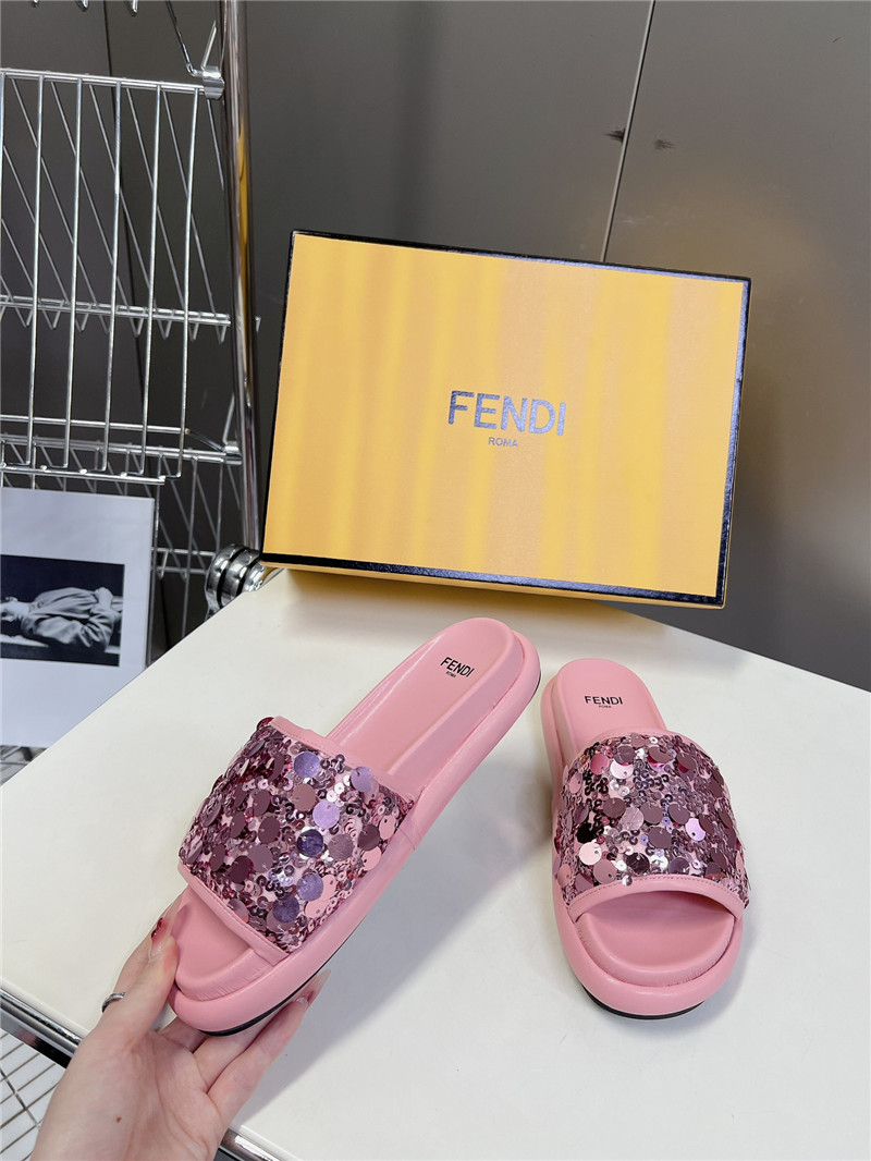 F**di pink glitter rubber sole slides