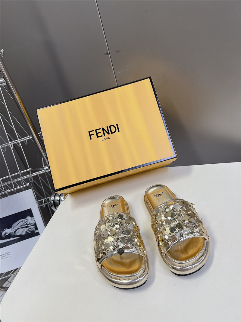 F**di gold glitter rubber sole slides