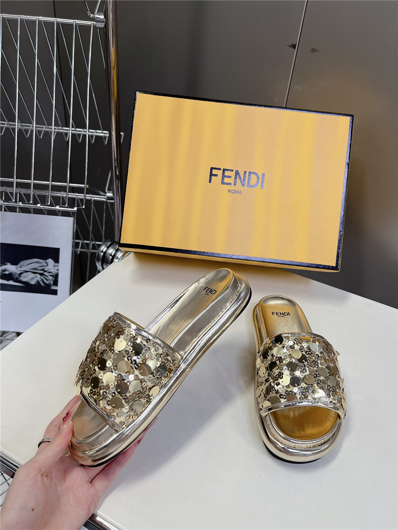 F**di gold glitter rubber sole slides
