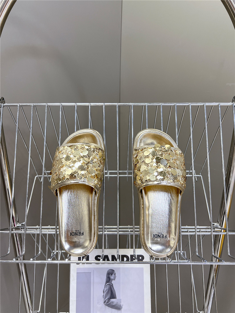 F**di gold glitter rubber sole slides