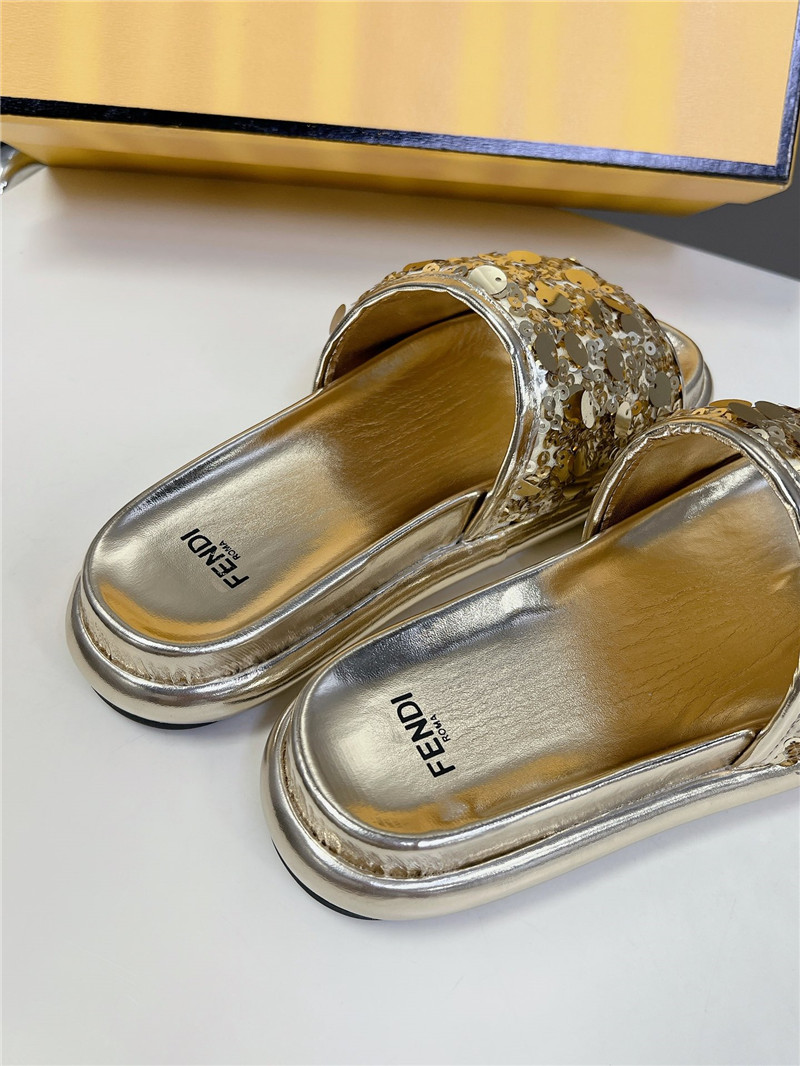 F**di gold glitter rubber sole slides