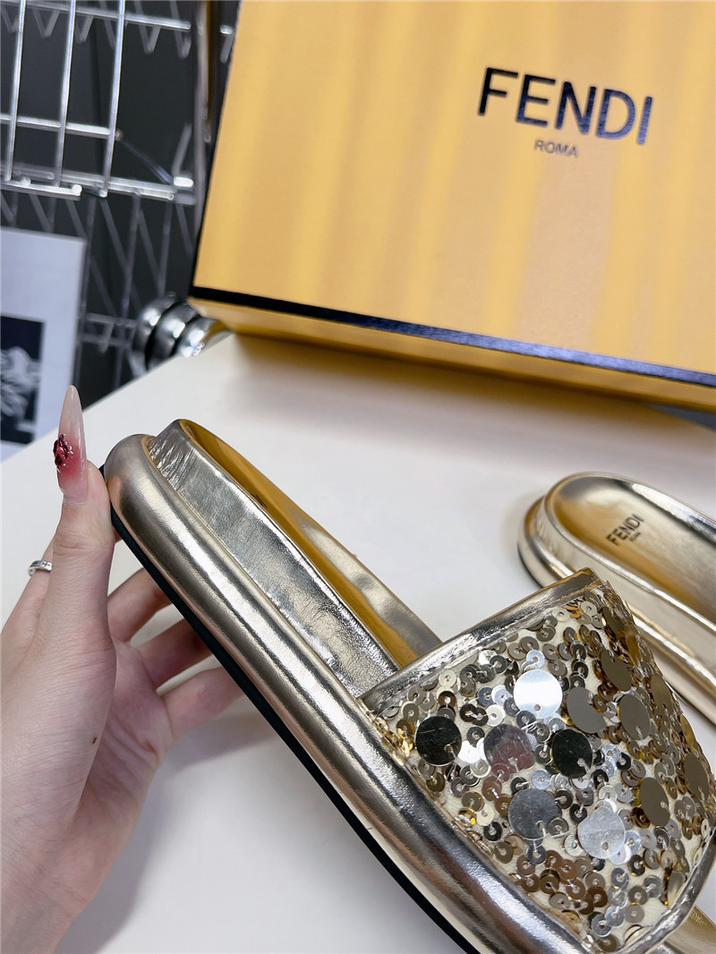 F**di gold glitter rubber sole slides