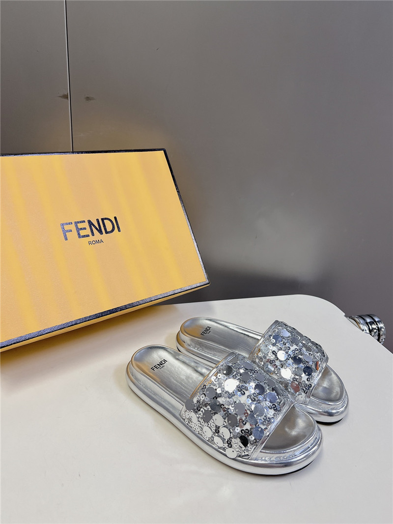 F**di silver glitter rubber sole slides