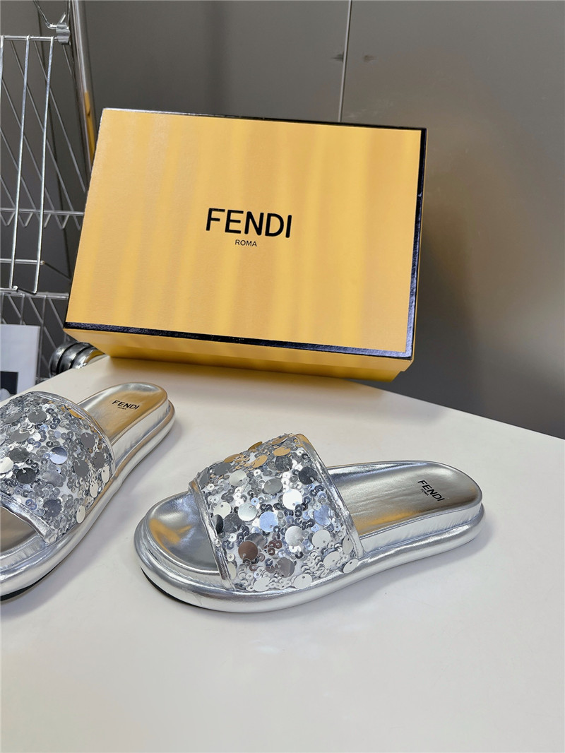 F**di silver glitter rubber sole slides