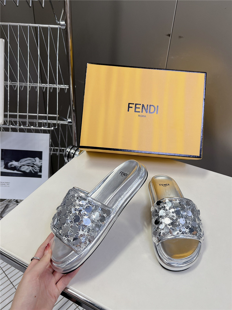 F**di silver glitter rubber sole slides