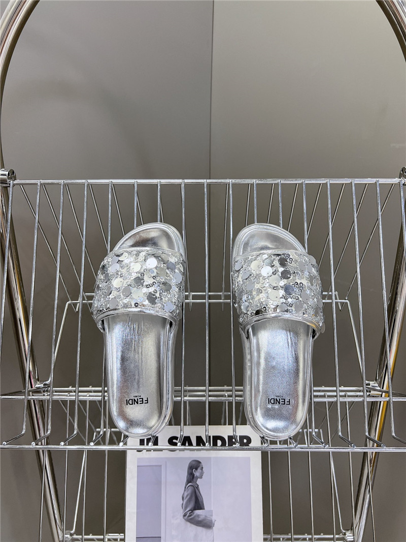 F**di silver glitter rubber sole slides