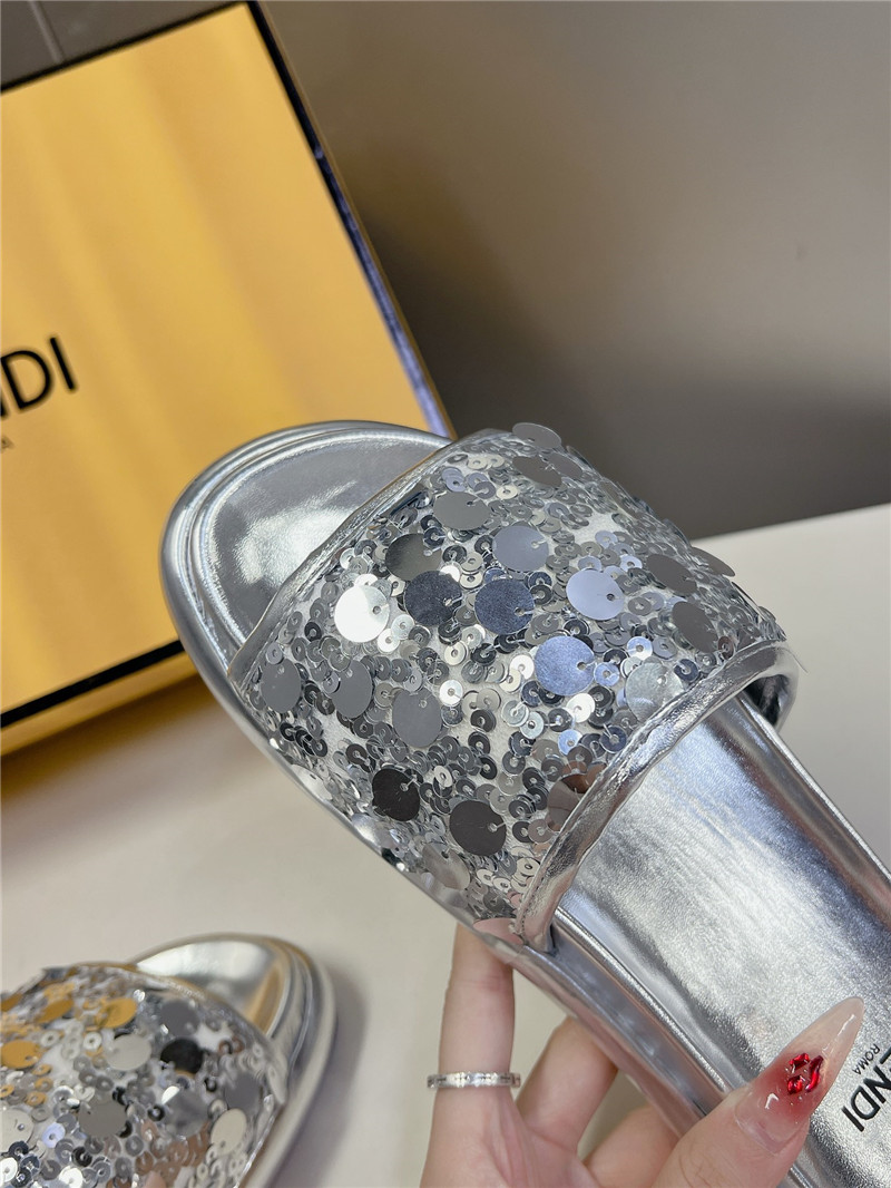 F**di silver glitter rubber sole slides