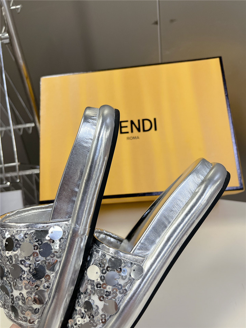 F**di silver glitter rubber sole slides