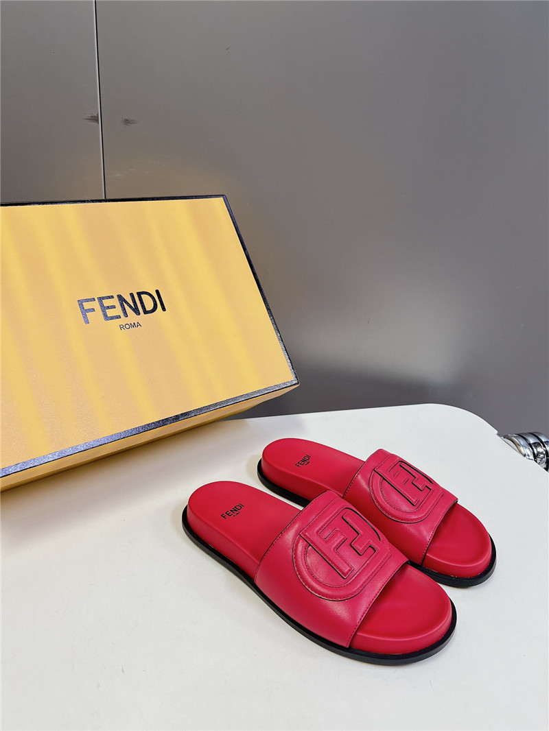 F**di ff baguette leather slides rubber fuchsia