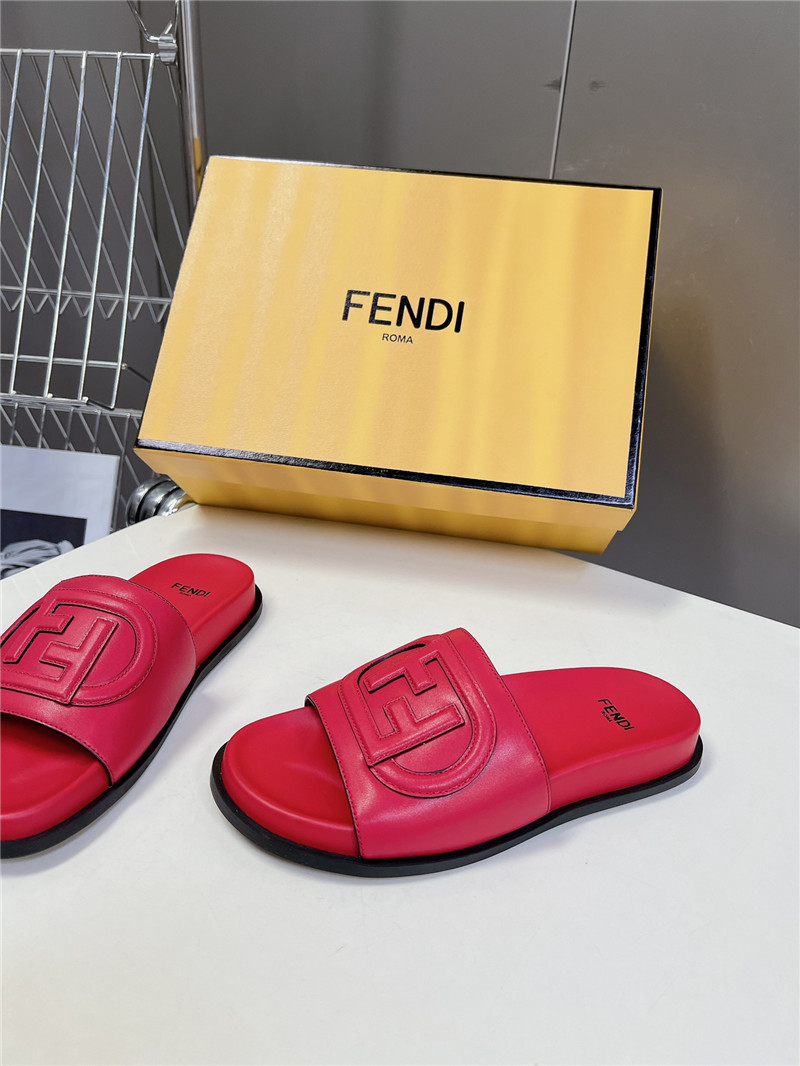 F**di ff baguette leather slides rubber fuchsia