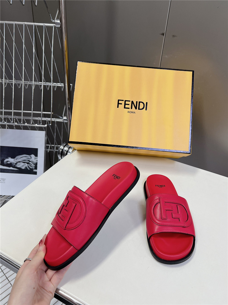 F**di ff baguette leather slides rubber fuchsia