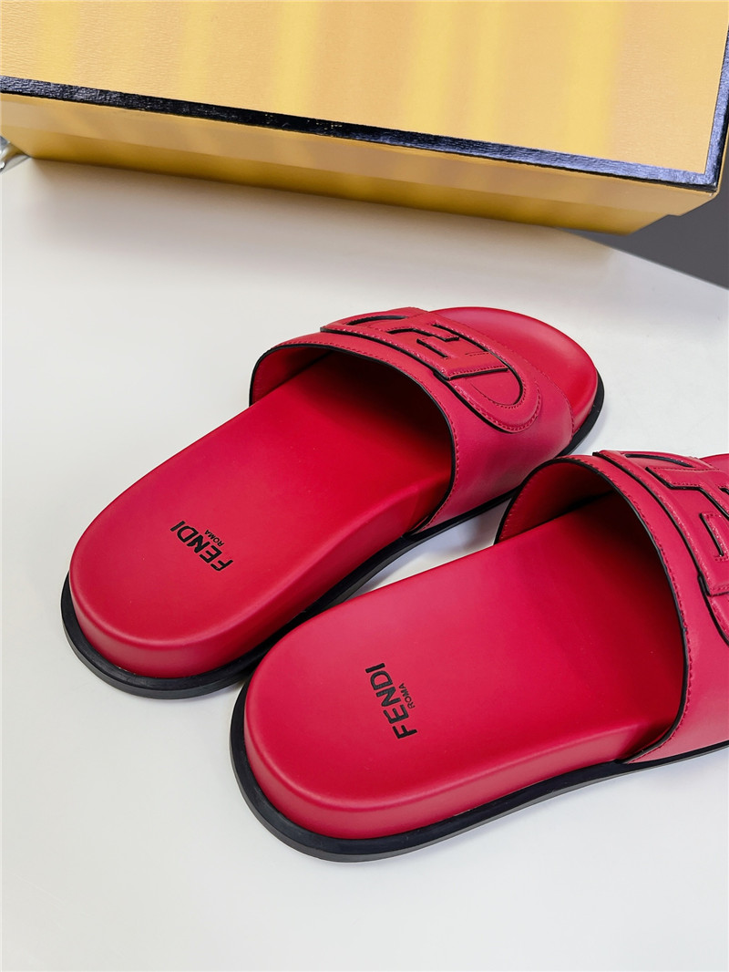 F**di ff baguette leather slides rubber fuchsia