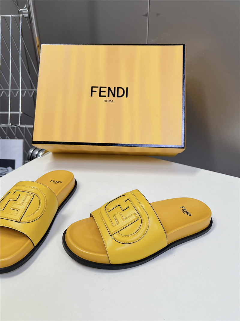 F**di ff baguette leather slides rubber yellow