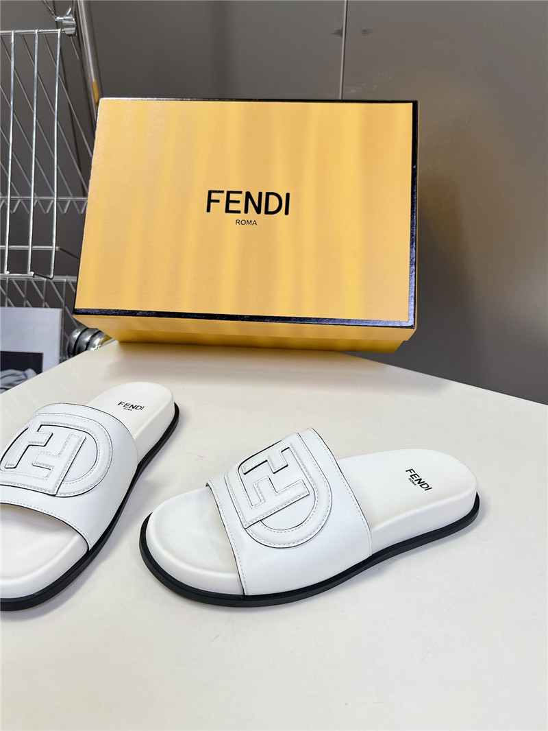 F**di ff baguette leather slides rubber white