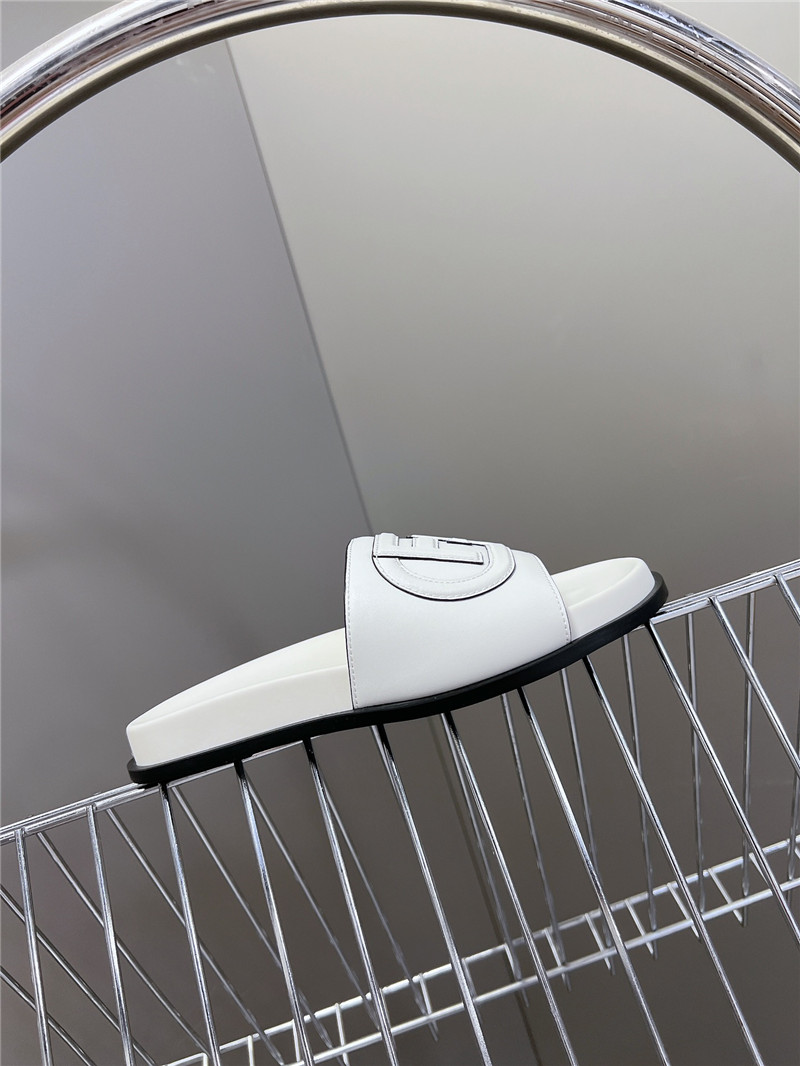 F**di ff baguette leather slides rubber white