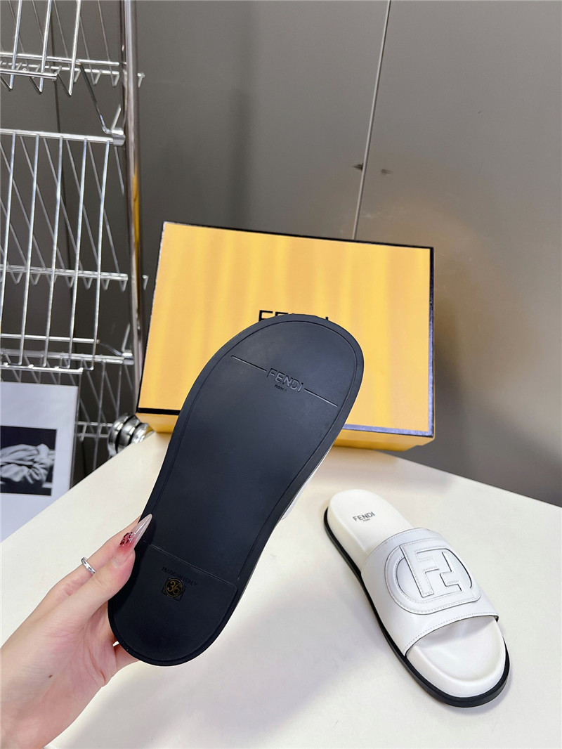 F**di ff baguette leather slides rubber white