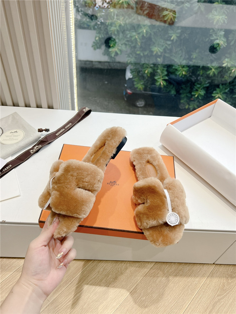 H**me5 shearling h cut-out izmir sandal brown