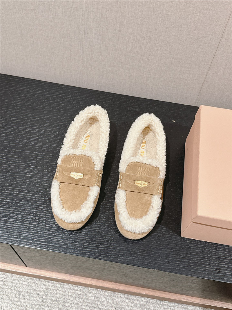 Miu Miu Shearling Chalk Suede Driving Shoes