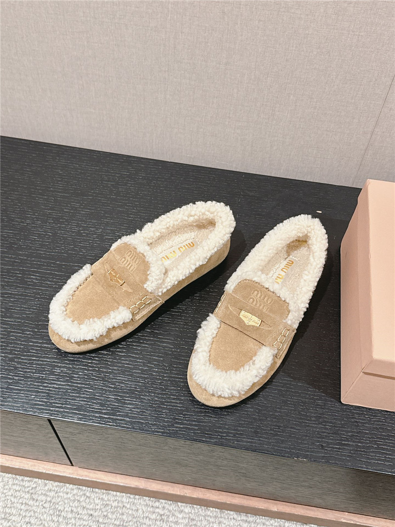 Miu Miu Shearling Chalk Suede Driving Shoes