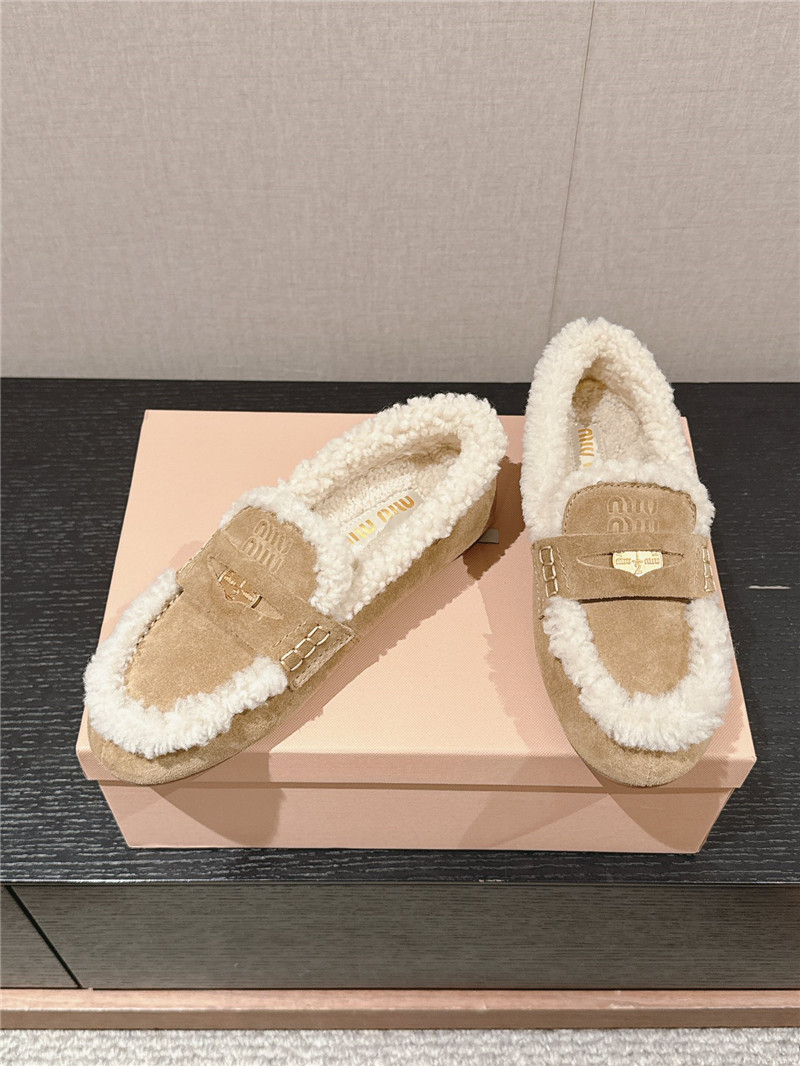Miu Miu Shearling Chalk Suede Driving Shoes