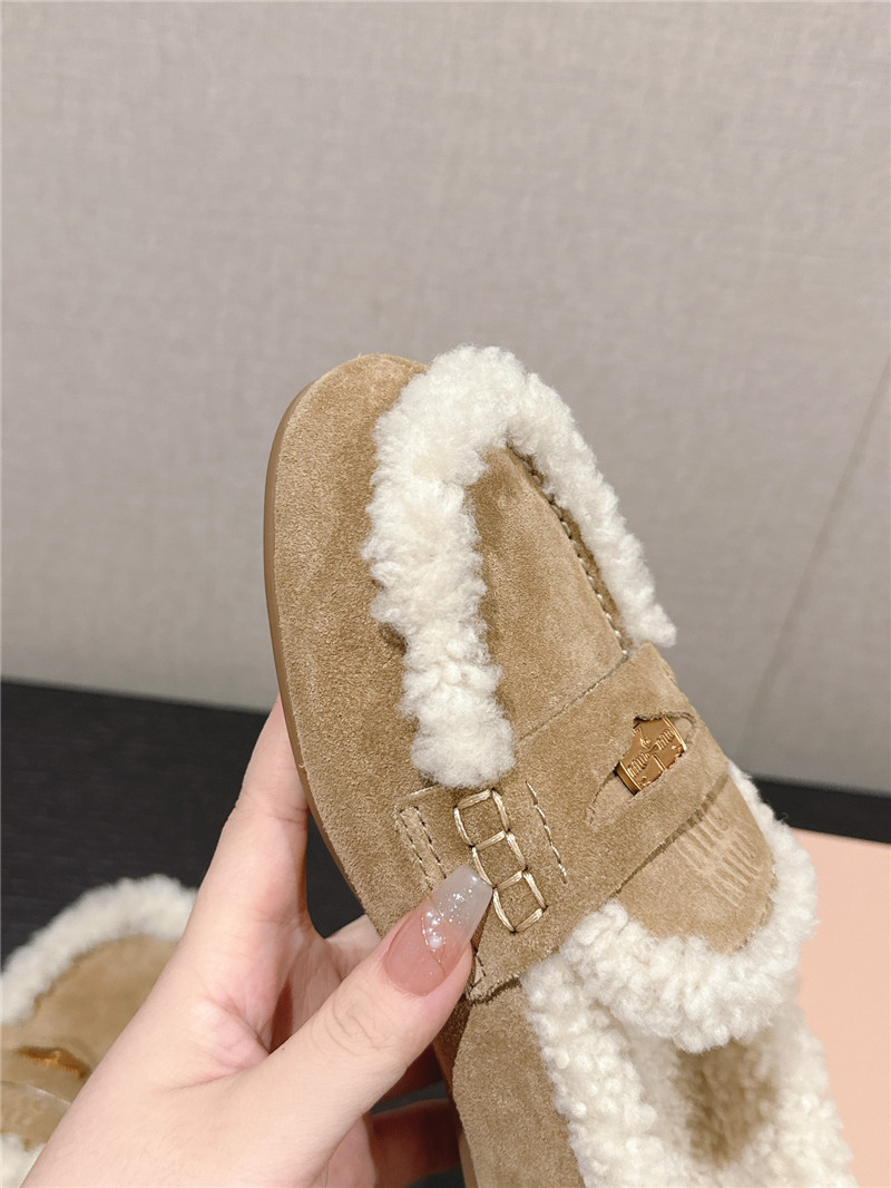 Miu Miu Shearling Chalk Suede Driving Shoes