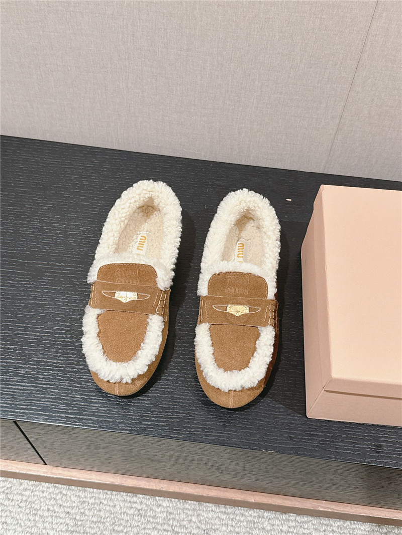 Miu Miu Shearling Ecru Suede Driving Shoes