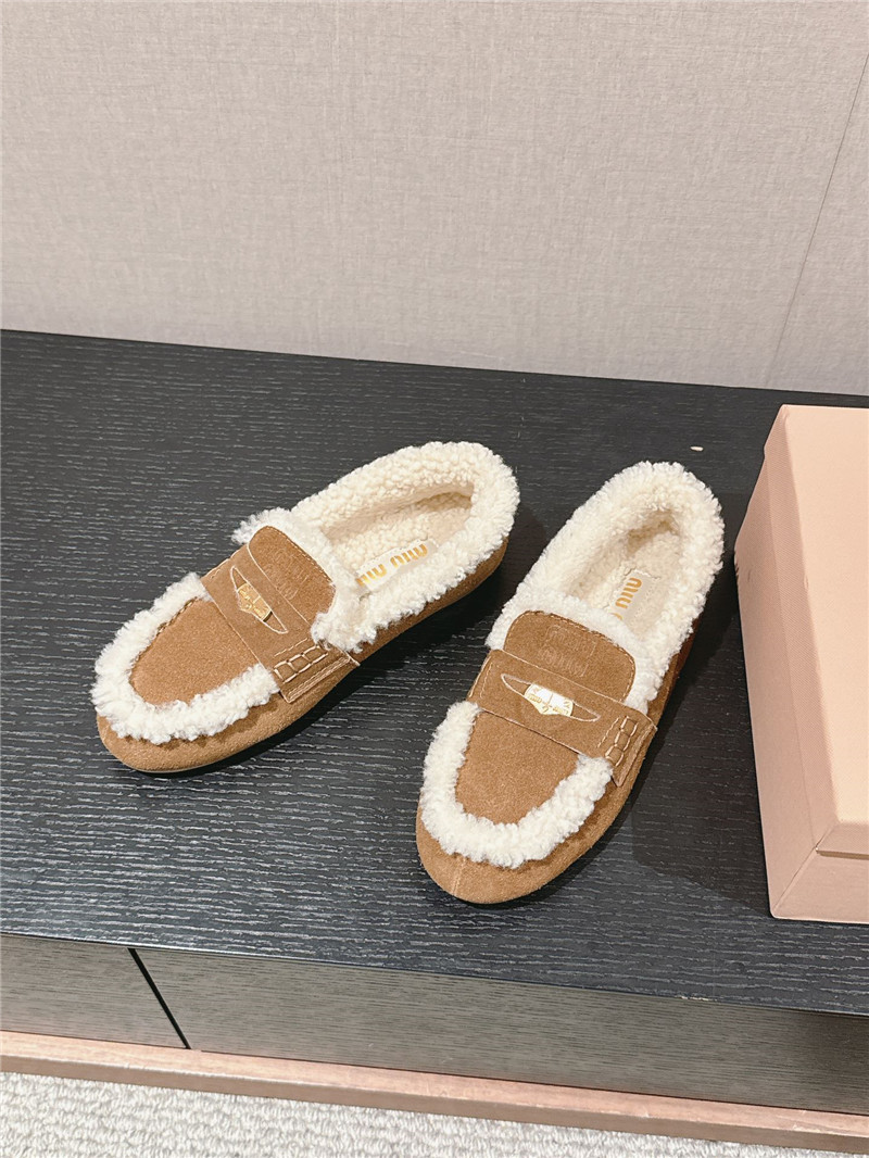 Miu Miu Shearling Ecru Suede Driving Shoes