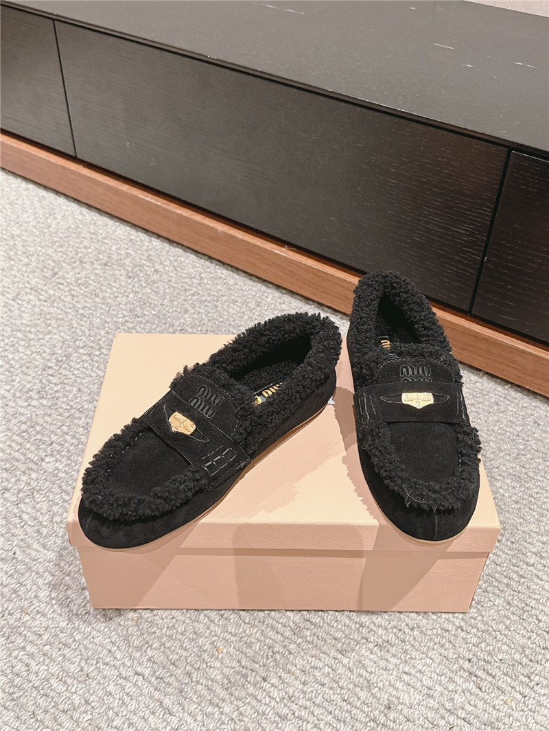 Miu Miu Shearling Black Suede Driving Shoes