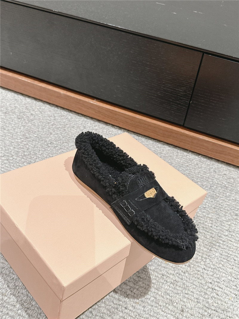 Miu Miu Shearling Black Suede Driving Shoes