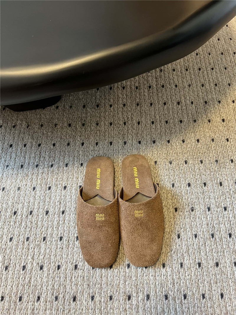 Miu Miu Sienna Suede Slippers with Embossed Logo