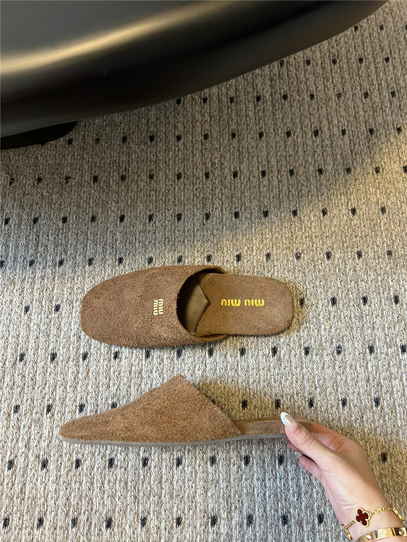 Miu Miu Sienna Suede Slippers with Embossed Logo