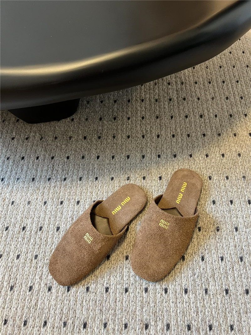 Miu Miu Sienna Suede Slippers with Embossed Logo