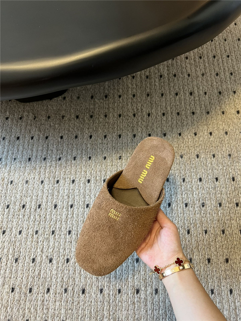 Miu Miu Sienna Suede Slippers with Embossed Logo