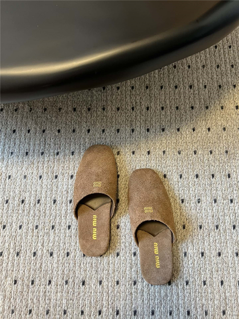 Miu Miu Sienna Suede Slippers with Embossed Logo