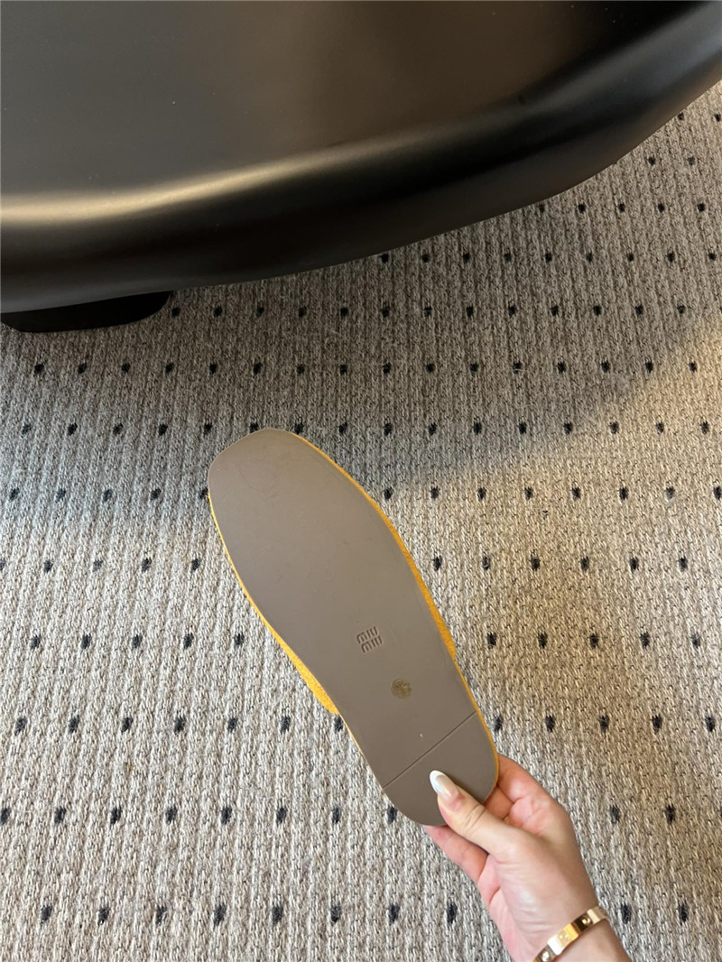 Miu Miu Yellow Suede Slippers with Embossed Logo