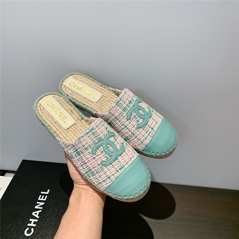 Ch**el pink and blue tweed espadrille mules