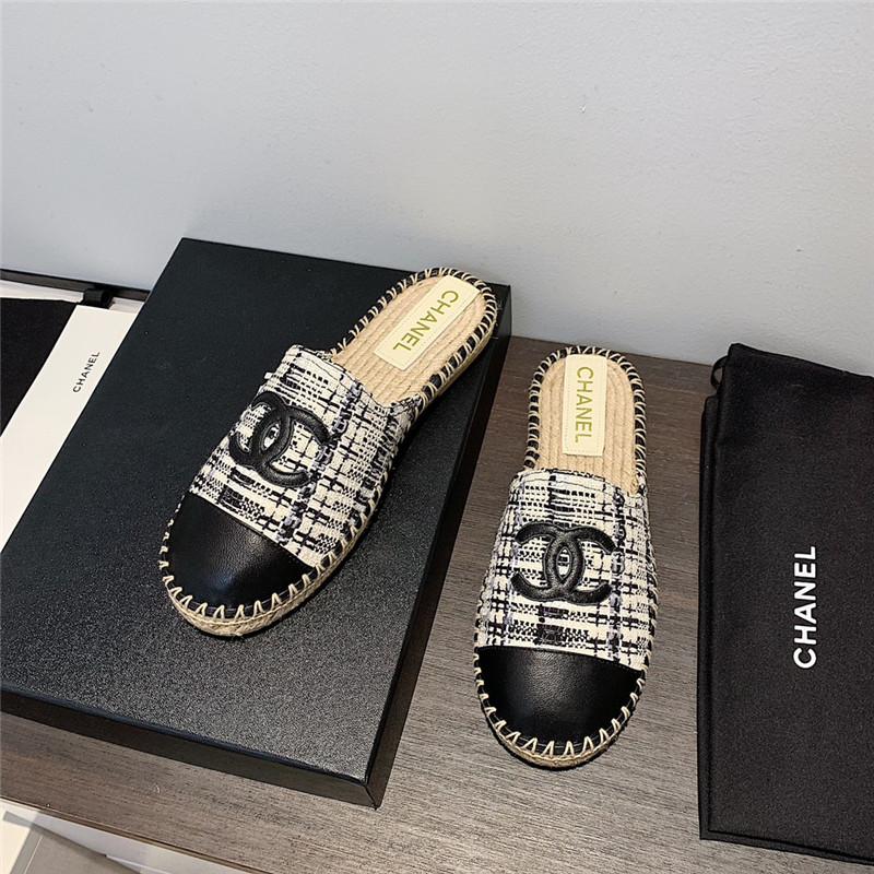 Ch**el black and white tweed espadrille mules