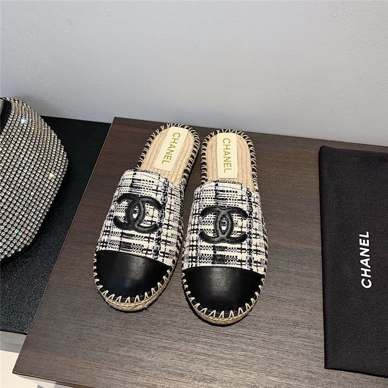 Ch**el black and white tweed espadrille mules