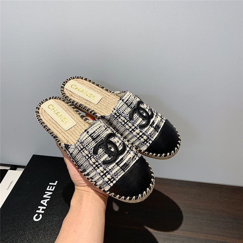Ch**el black and white tweed espadrille mules