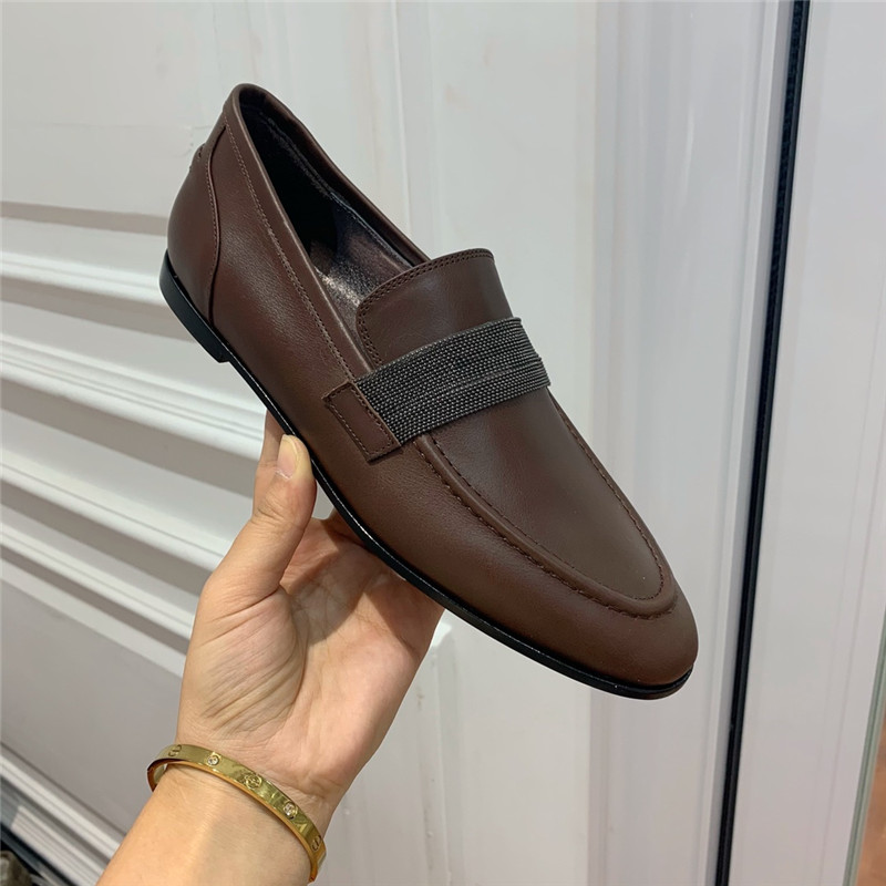 Brunello Cucinelli Brown Leather Penny Loafer with Monili